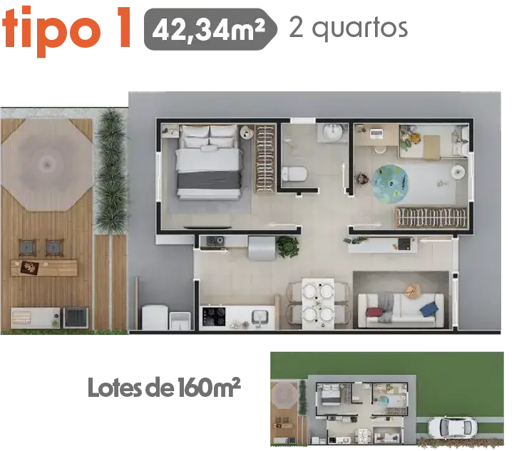Planta oficial do modelo de 42,34 m² do Amplo Park
